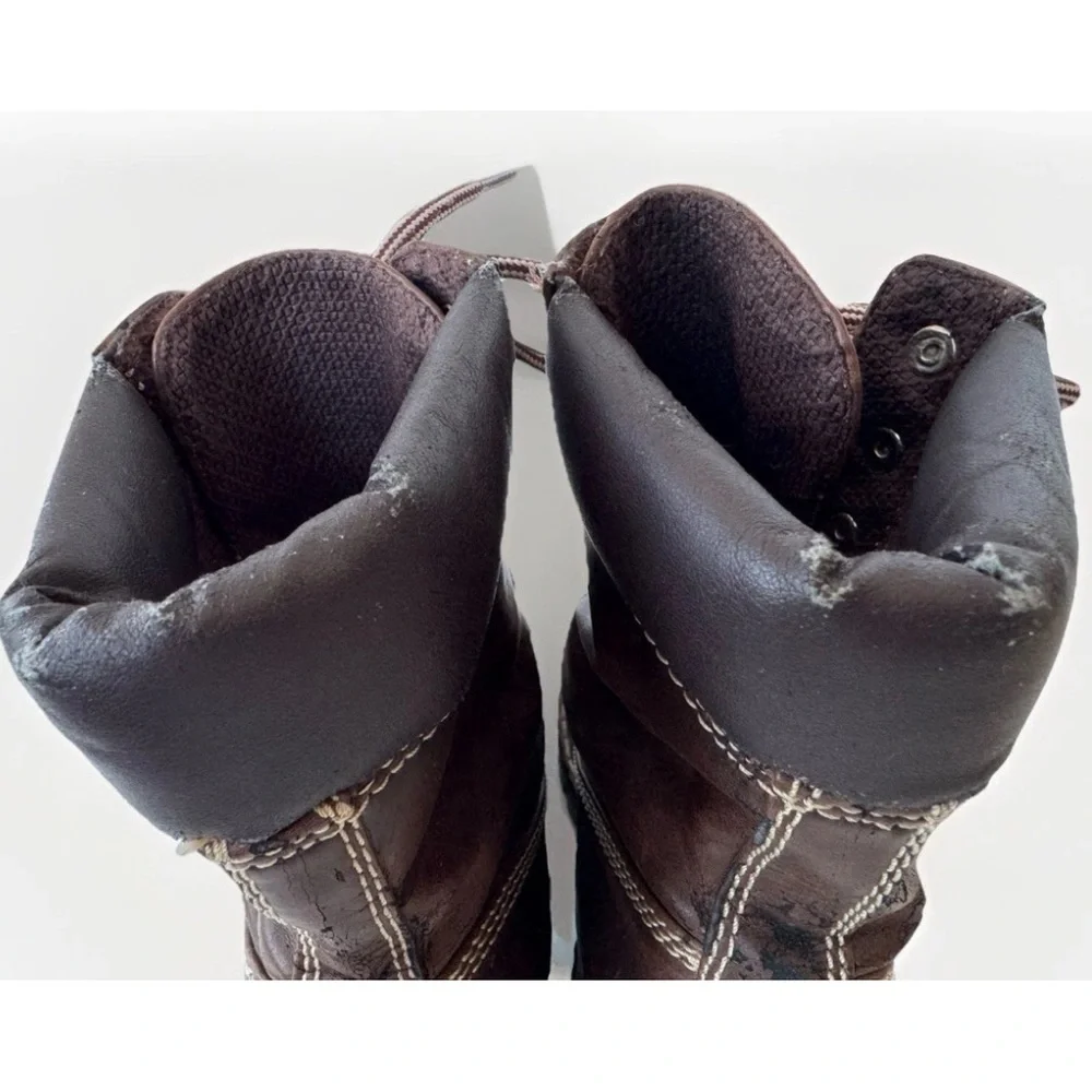 Vintage 90s Y2K SODA Brown Faux Chunky Platform Distressed Lace up moto boot 6.5 - Picture 8 of 13